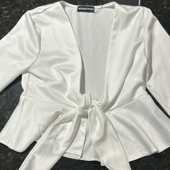 **5 MORE DAYS TO MAKE OFFER** Momokrom white satin crop top - Picture 2 of 9